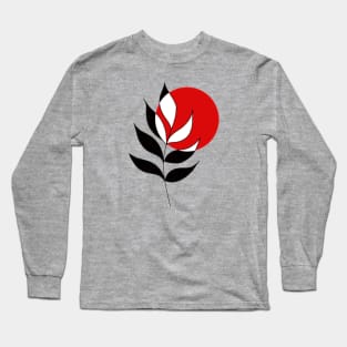 Modern, Minimalist Leaf and Red Circle Long Sleeve T-Shirt